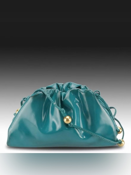 Bottega Veneta Handbags - Bottega Veneta Beaded Strap Mini
Pouch Crossbody Bag in Shiny
Turquoise Leather